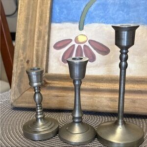 Hearth and hand Set of 3 Metal Candle Holders - Brushed Silver Finish